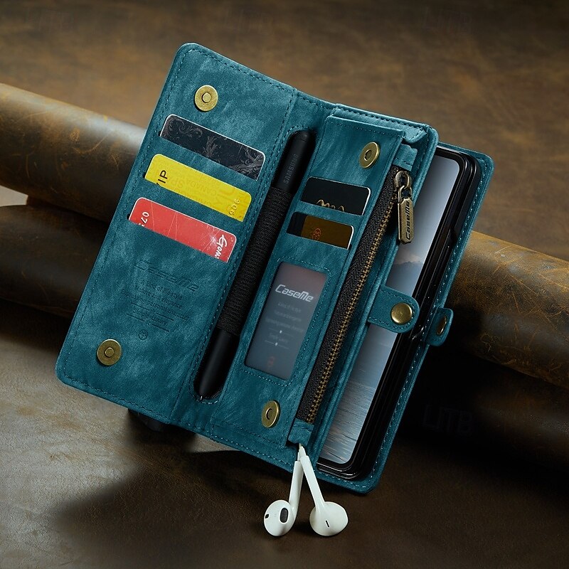 Phone Case For Samsung Galaxy Z Fold 6 Z Fold 5 Z Fold 4 Wallet Case with Stand Holder Zipper with Wrist Strap Retro TPU PU Leather 2025 - $34.99 –P3