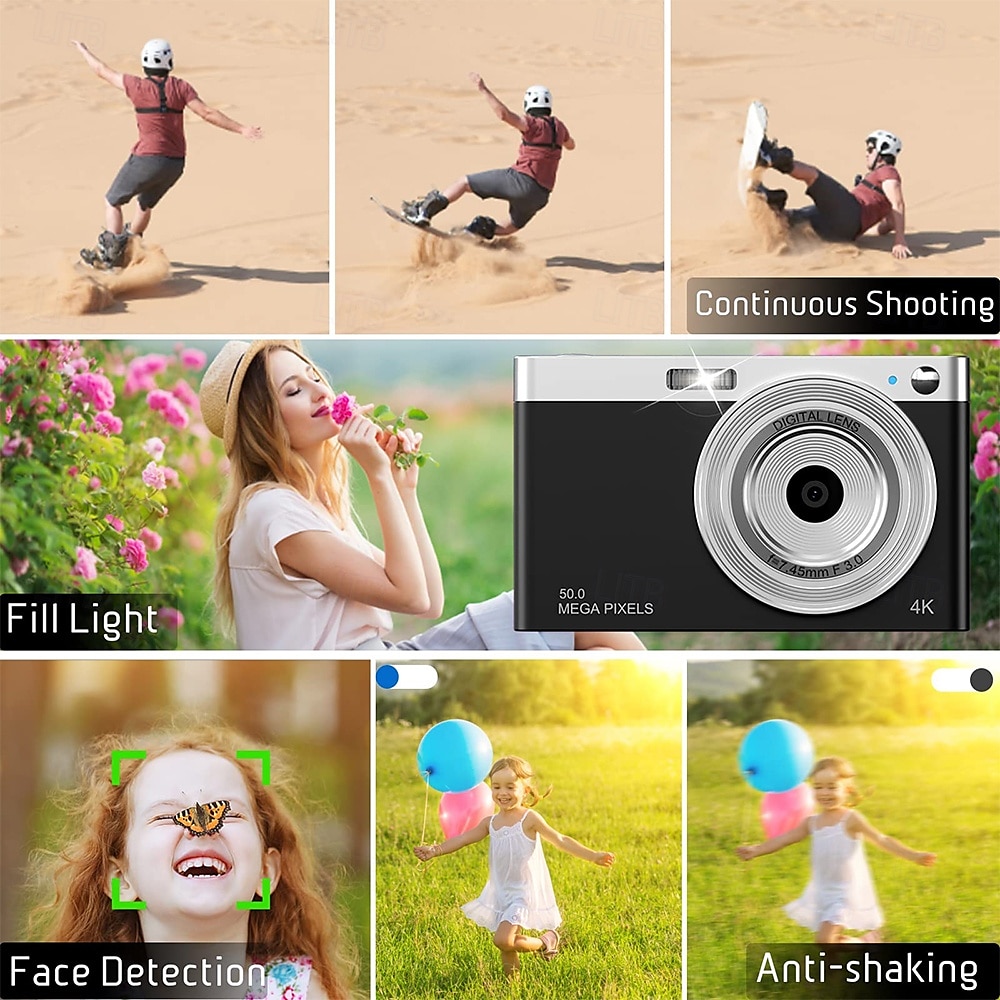 4k digitale camera video camcorder 50mp 2.88inch ips scherm autofocus 16x zoom anti-shake gezichtsdetectie glimlach capture 2025 - $79.99 –P8