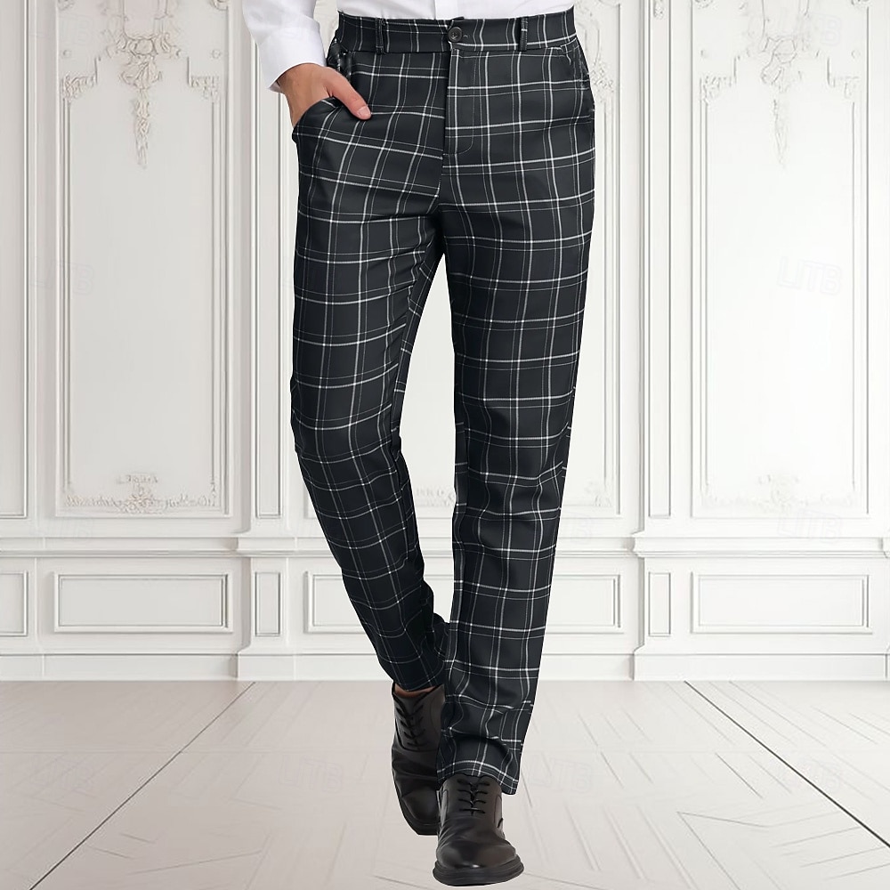 Herr Geometrisk Rutig Kostymbyxor Medium Midja Business Casual Utomhus Semester Hem Dragkedja Ficka Sommar Vår Höst 3D-tryck Svart 2025 - $29.99 –P1