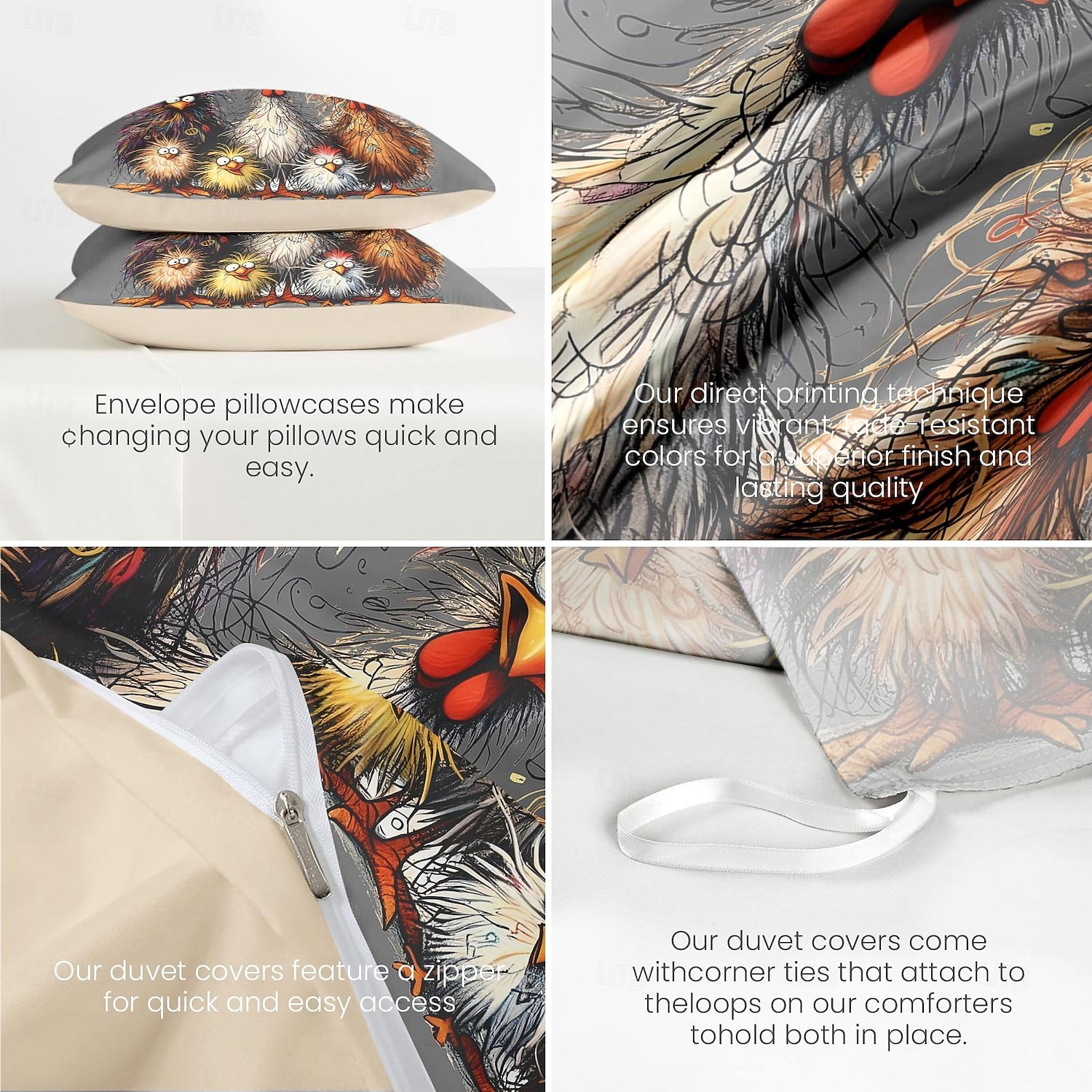 Rooster Funny Duvet Cover Set 100% Cotton Soft and Comfortable Bedding Set with Fun Rooster Print Cozy and Stylish Perfect for Bedroom Decor Easy Care and Machine Washable 2025 - $60.99 –P10
