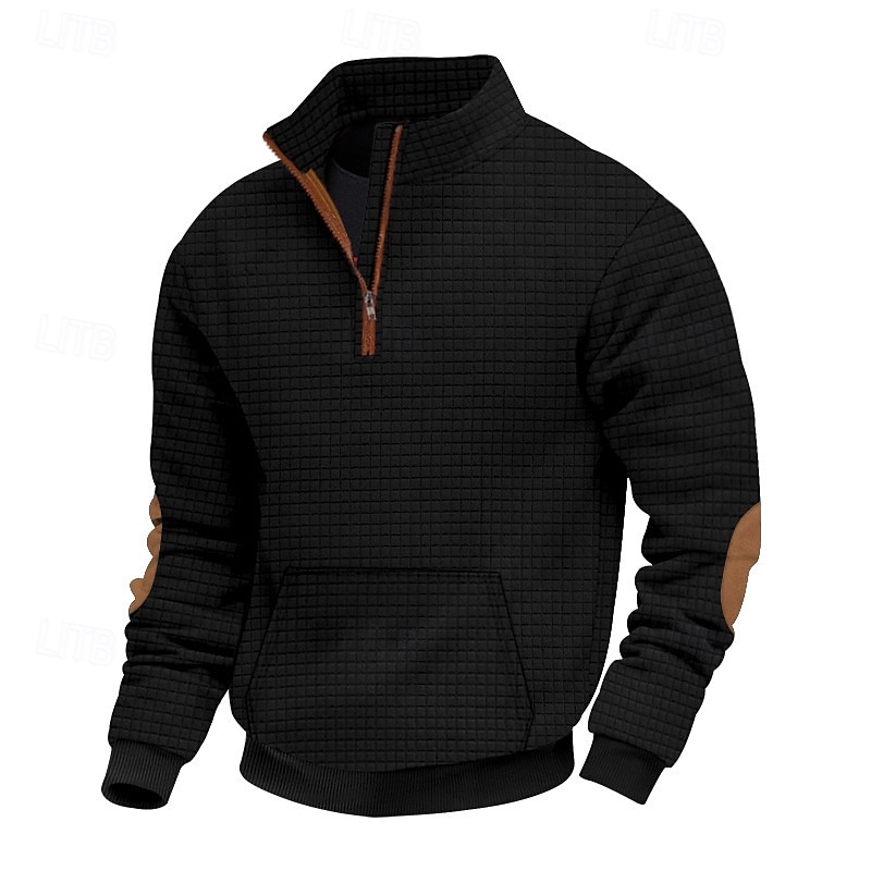 Herren Sweatshirt Pullover Sweatshirt mit Viertelreißverschluss Schwarz Marineblau Khaki Hellgrau Dunkelgray Troyer Halber Reißverschluss Glatt Sport & Natur Täglich Festtage Strassenmode Cool Retro 2025 - $31.99 –P3
