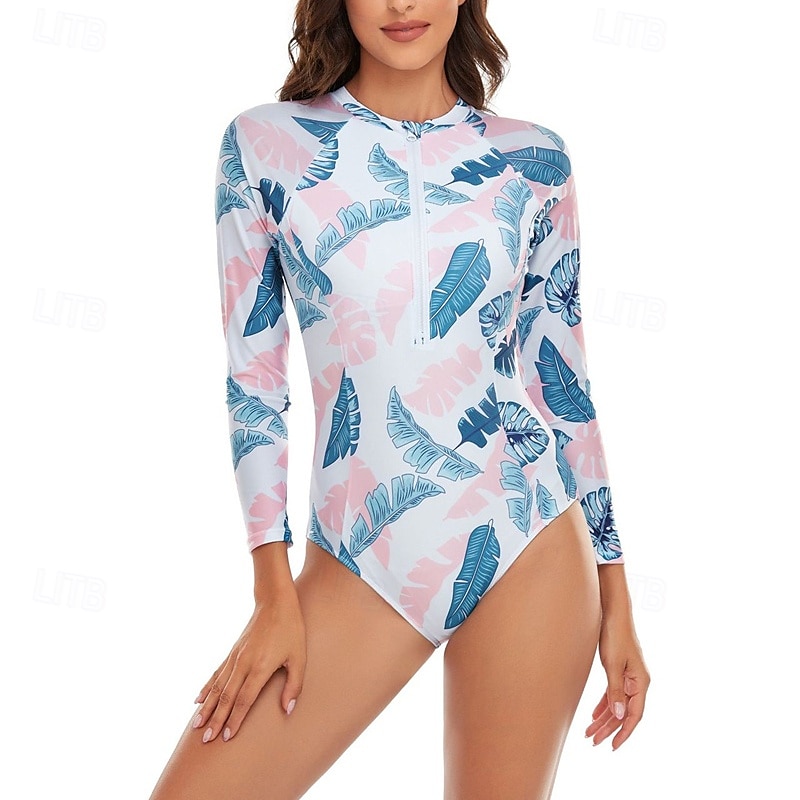 Per donna Top sottomuta Costume Intero Floreale Patchwork Stampato Cerniera Frontale Asciugatura Rapida Leggero Traspirante Manica Lunga Body costume da bagno Surf Spiaggia Sport Acquatici Estate del 2026 a $32.99 –P20