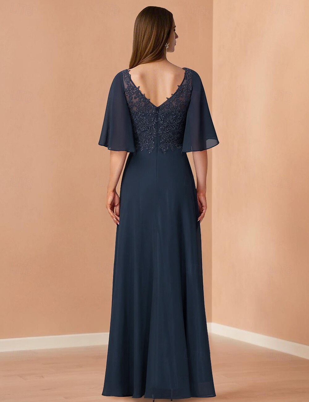 A-Linie Kleid Brautmutterkleid Elegantes Juwelenausschnitt Bodenkurz Chiffon Halblangen Ärmel mit Spitze Einfarbig 2025 2025 - $177.99 –P2