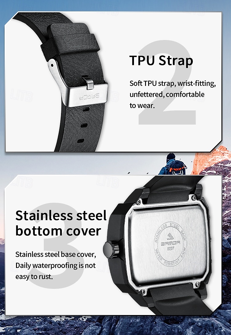 SANDA Мужчины электронные часы На открытом воздухе Мода Повседневные часы Наручные часы Светящийся будильник С тремя часовыми поясами Календарь ТПУ Часы 2026 - $26.99 –P17