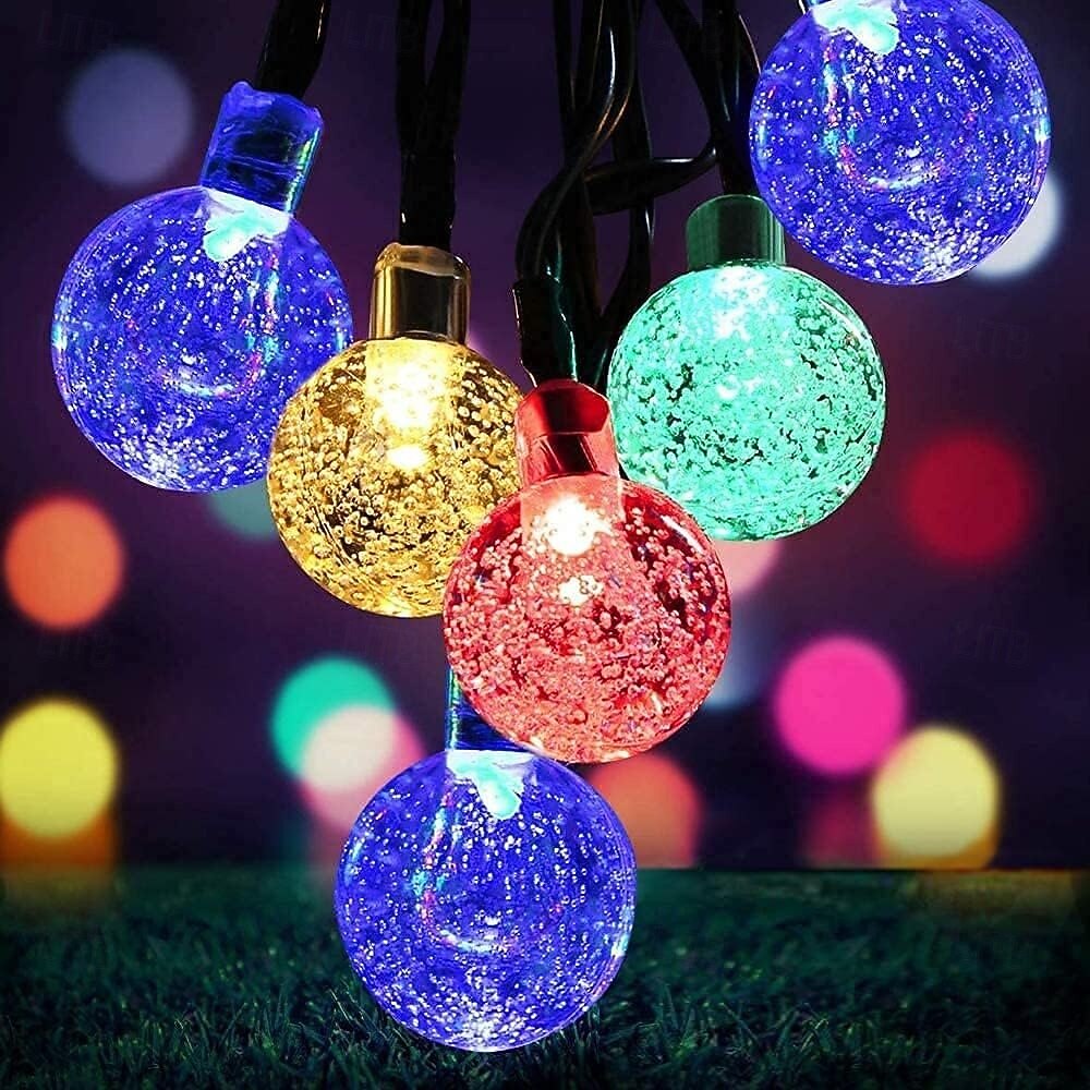 Luzes de corda solares de 7 m, 50 LEDs, el 5 mm, branco quente/branco frio/azul, luzes de festa de fim de ano movidas a energia solar com suporte de montagem para natal, casamentos e eventos ao ar de 2025 por $20.99 –P1