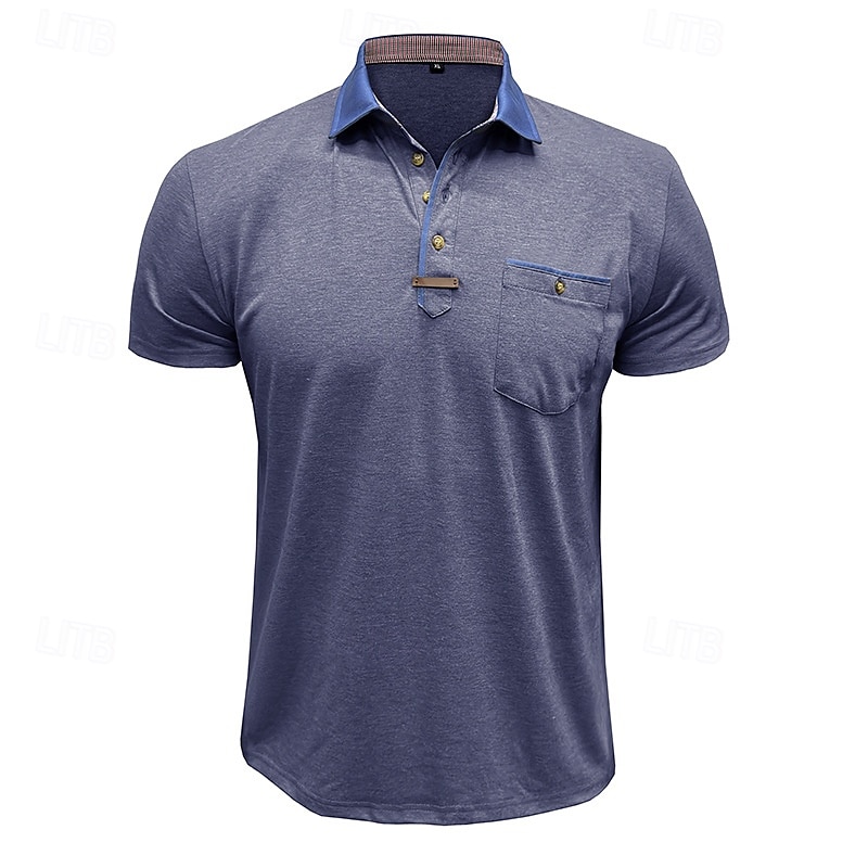 Per uomo Polo Camicia da golf Golf Attività commerciale Informale Classico Manica corta Di tendenza Tinta unica Bottoni Tasche Estate Primavera Standard Grigio scuro Verde foresta Blu denim Nero del 2026 a $22.99 –P2