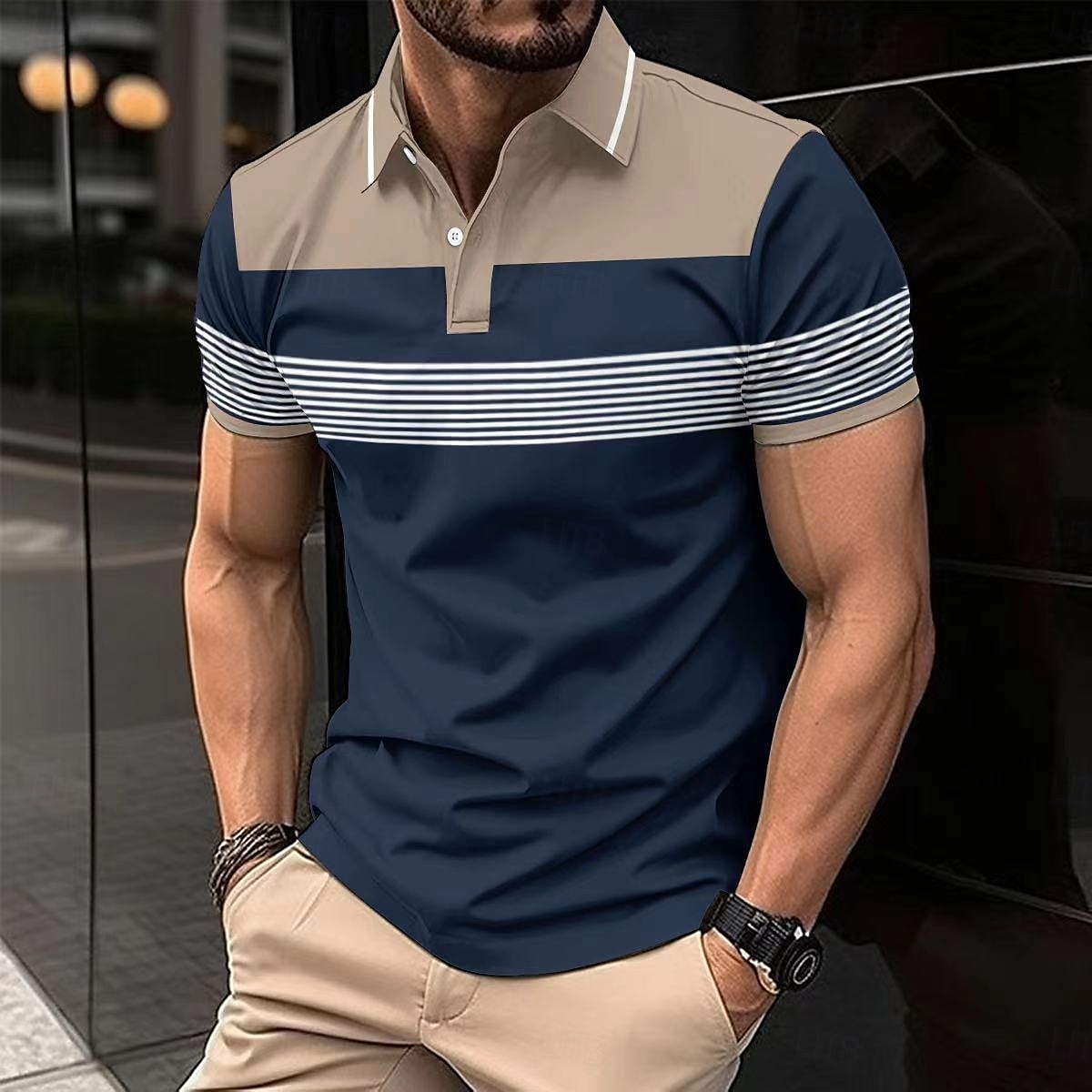 Herre Business Polo Golf skjorte Virksomhet Avslappet Knaphul Klassisk Kortermet Fargeblokk Stribe Lapper Knapper Sommer Vår & Vinter Hvit Rød Oransje Grønn Kakifarget Grå Business Polo 2025 - $21.99 –P13