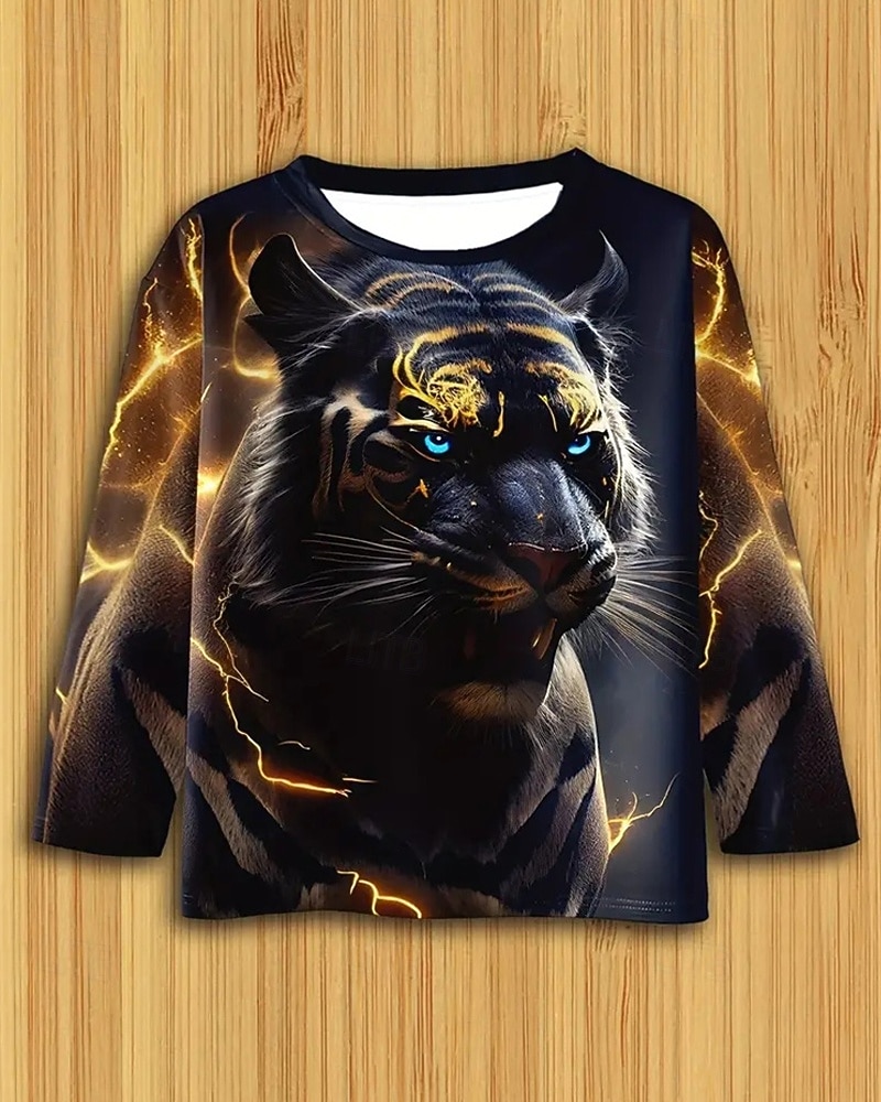 Boys 3D Graphic Animal Tiger T shirt Tee Long Sleeve Spring Fall Fashion Basic Kids 4-12 Years Crew Neck Outdoor Casual Daily Regular Fit 2025 - $13.99 –P2