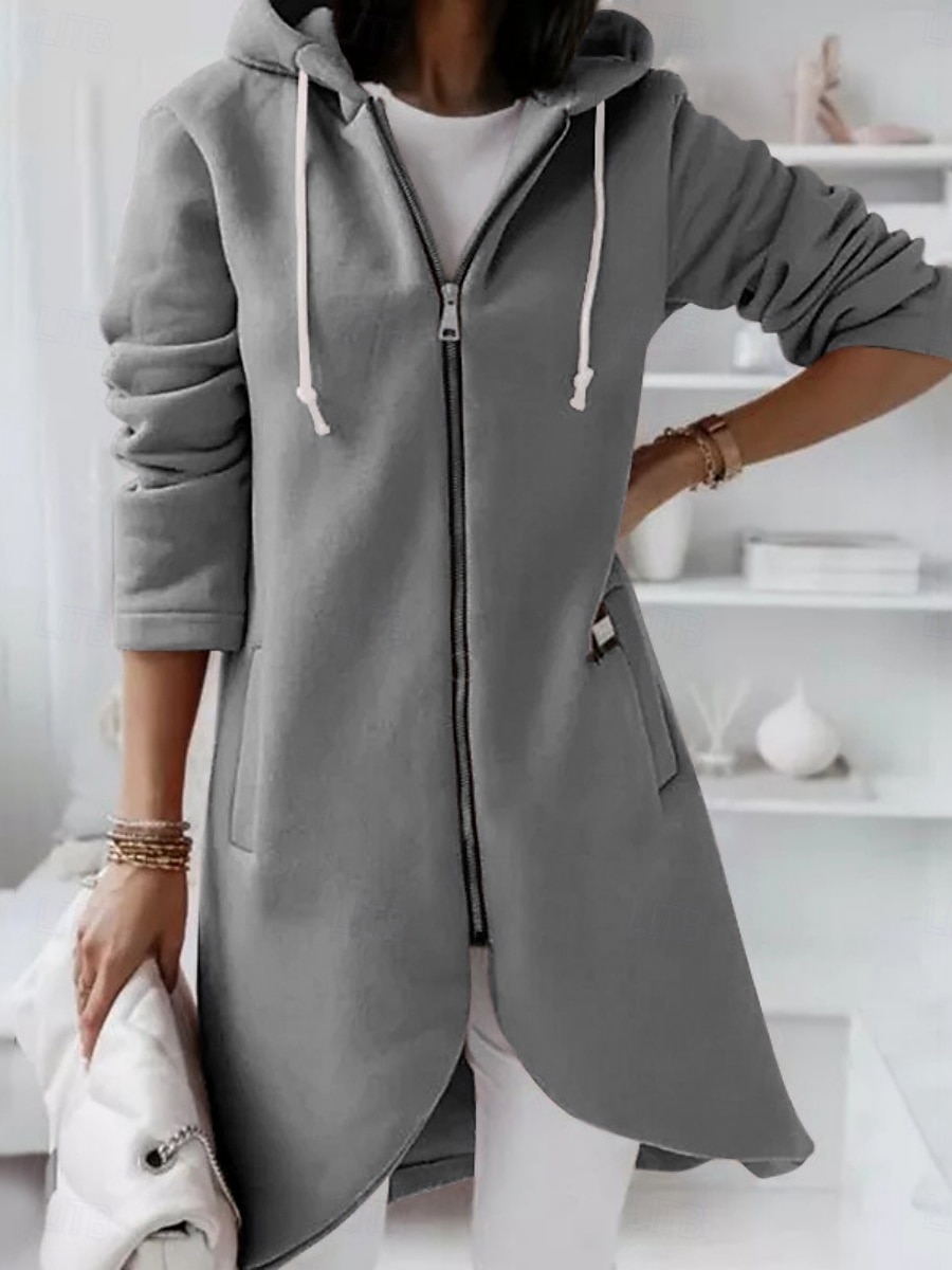 Dam Vinterkappa Vinterjacka Hoodiejacka Utomhus Gata Dagligen Höst Vinter Normal Täcka Normal Håller värmen Andningsfunktion Samtida Stylish Jacka Långärmad Ensfärgat Med fickor Blixtlås i fullängd 2025 - $31.99 –P4