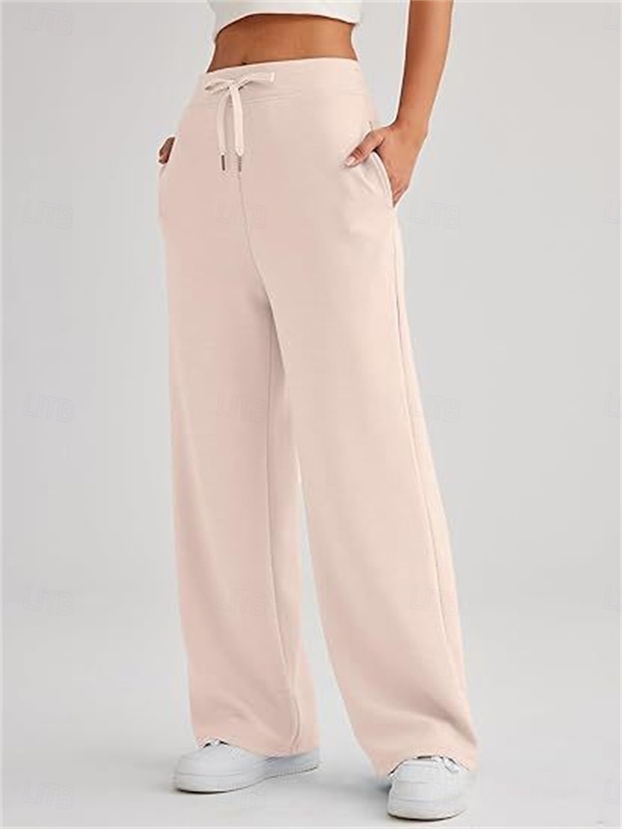 Women's Sweatpants Wide Leg Pants Trousers Active Streetwear Casual Full Length Mid Waist Plain Pocket Drawstring Elastic Waist Breathability Soft Comfortable Micro-elastic Outdoor Street Daily 2025 - $23.99 –P8