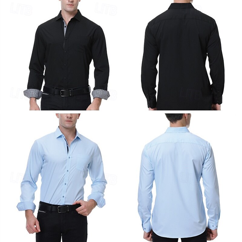 Men's Shirt Dress Shirt Button Up Shirt Plain Wedding Party Black White Pink Wine Long Sleeve Lapel Spring &  Fall Clothing Apparel 2025 - GBP £29 –P12