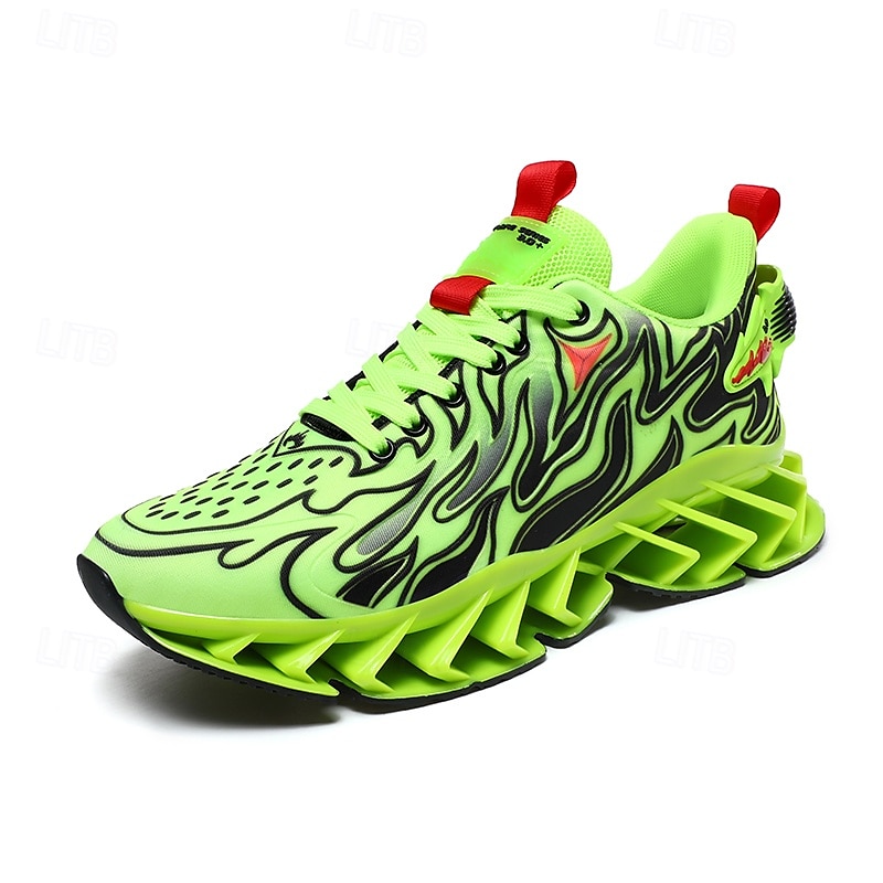 sneakers da uomo verde neon con fiamme, design audace a onde con tomaia traspirante e suola ammortizzata, perfette per lo streetwear e uno stile di vita attivo del 2025 a $54.99 –P3