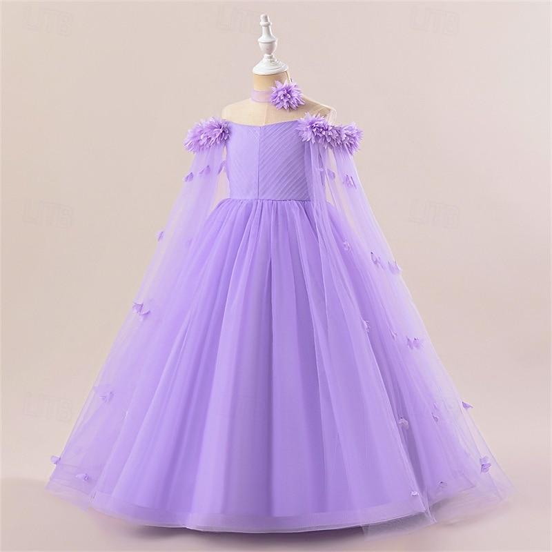 Flower Girl Dress Kid's Girls' Princess Dress Performance Wedding Party Elegant Beautiful Mesh Solid Color Sleeveless Crew Neck Light Pink White 4 years+ 2025 - GBP £37 –P20