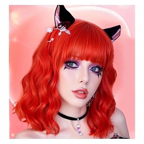 peruca ondulada curta bob encaracolado comprimento dos ombros sintético colorido cosplay de 2025 por $18.49 –P2