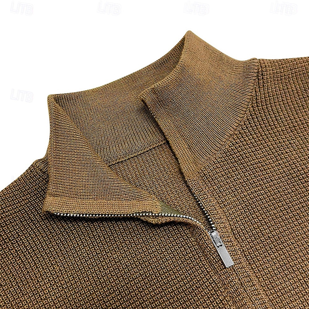 Herren Pullover Zip Pullover Reißverschluss Polo-Pullover Reißverschlusskragen Retro Vintage Brautkleider schlicht Party-Abendgarderobe Täglich Bestickt Gestrickt Warm Langarm Herbst Winter Schwarz 2025 - $37.99 –P4