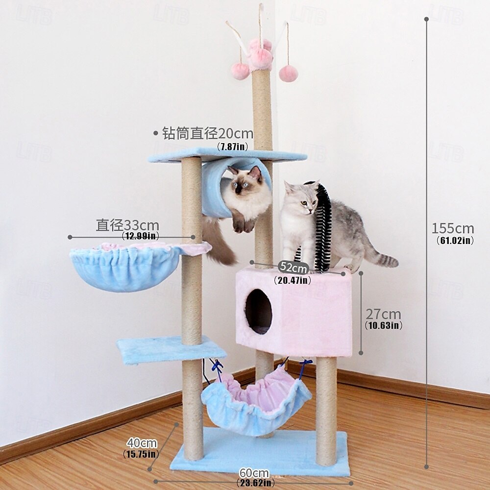 61 Inches Cat Tree/Cat Tree House and Towers for Large Cat/Cat Climbing Tree with Cat Condo/Cat Tree Scratching Post/Perches/Hammock, Multi-Level Large Cat Tree 2025 - $281.29 –P2