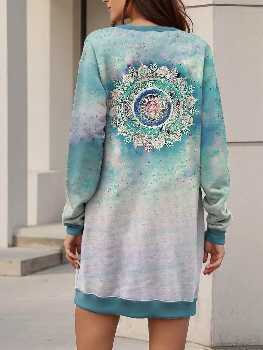 Per donna Mini abito Abito in felpa Abito casual Vestito invernale Mini abito Informale Da mare Ufficio Strada Standard Pop art Colore graduale e sfumato Girocollo Blu Autunno Inverno del 2025 a $26.99 -P3