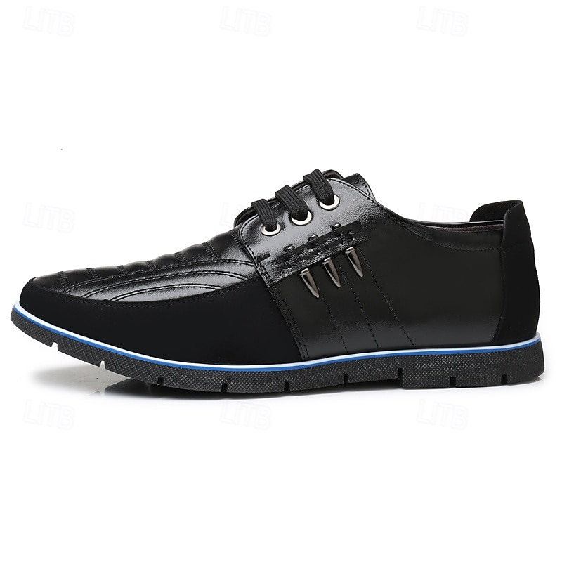 Freizeit-Schnürschuhe aus Kunstleder für Herren – stylische blaue und schwarze Low-Top-Sneaker mit rutschfester Sohle für den Alltag und halbformelle Anlässe 2025 - $46.99 –P1