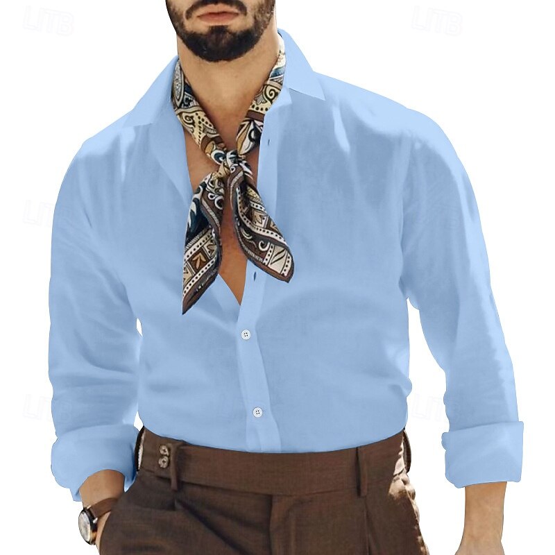 Per uomo Camicia Camicia di lino Camicia casual Camicia con Bottoni Camicia di cotone Semplice Vacanza Camicia hawaiana Nero Bianco Cachi Grigio Manica Lunga Colletto alla coreana Primavera & Autunno del 2025 a $23.99 –P12