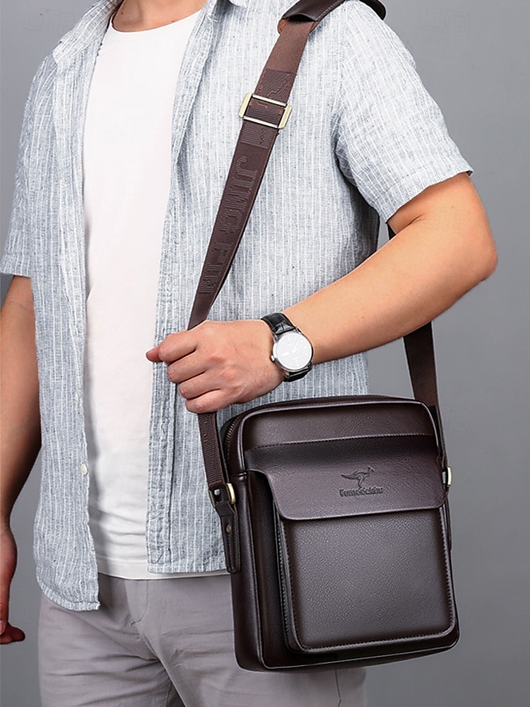 pánská hnědá černá crossbody kabelka z umělé kůže s nastavitelným ramenním popruhem - stylová a praktická taška přes rameno, messenger taška do práce, na cesty i každodenní nošení 2025 - $32.99 –P3