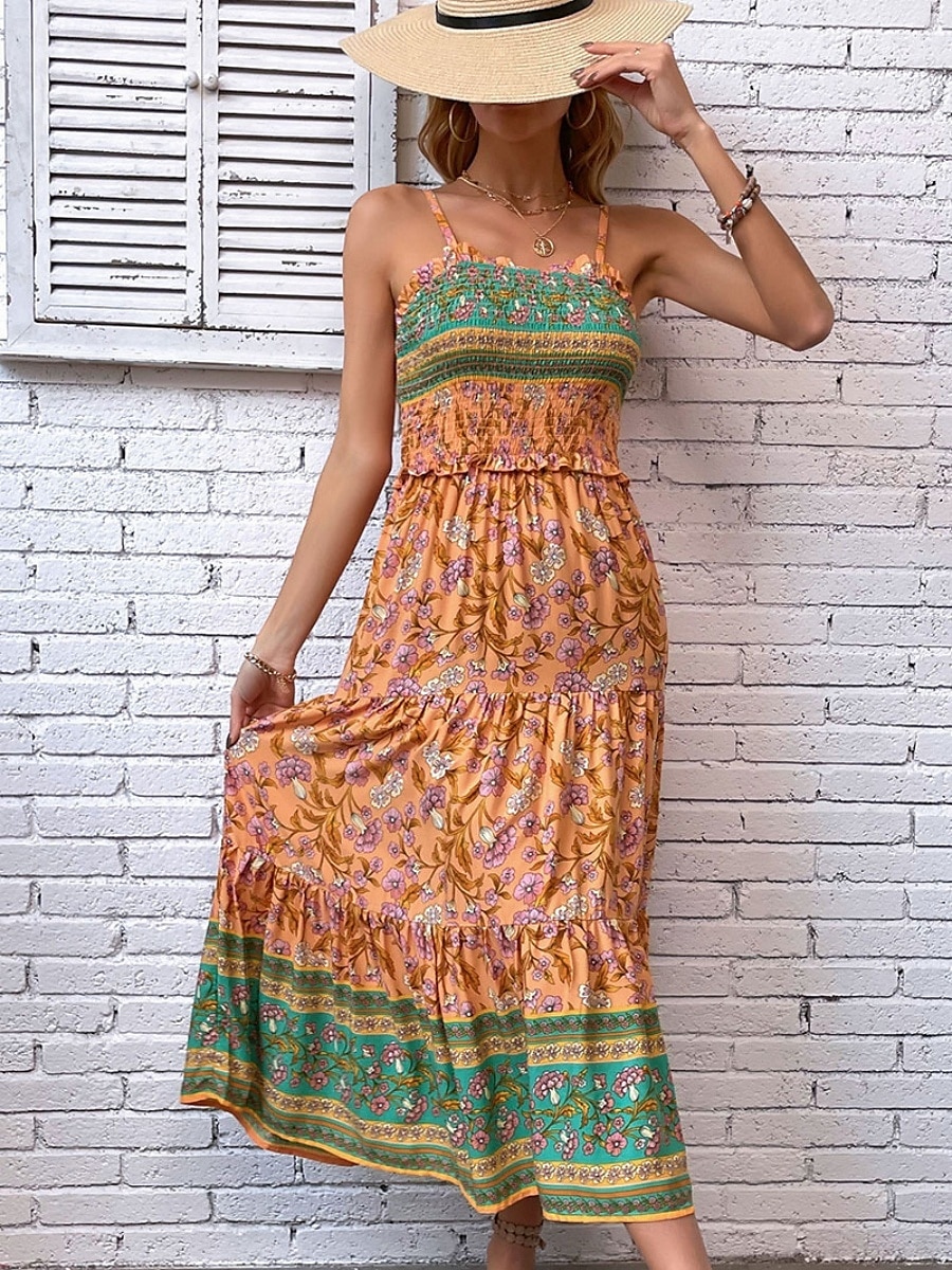Dámské Maxi šaty Volnočasové šaty Boho Chic šaty Boho šaty Čechy stylové Na běžné nošení Dovolená Denní Plážové Volný Grafika Bez rukávů Do V Oranžová Léto Jaro 2025 - $46.99 –P5