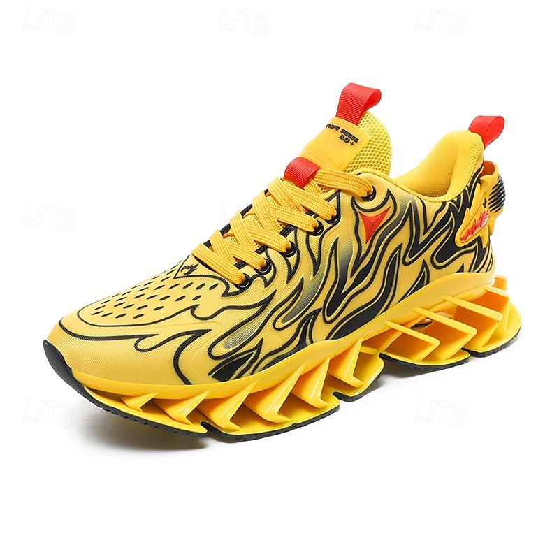 sneakers da uomo verde neon con fiamme, design audace a onde con tomaia traspirante e suola ammortizzata, perfette per lo streetwear e uno stile di vita attivo del 2025 a $54.99 –P6