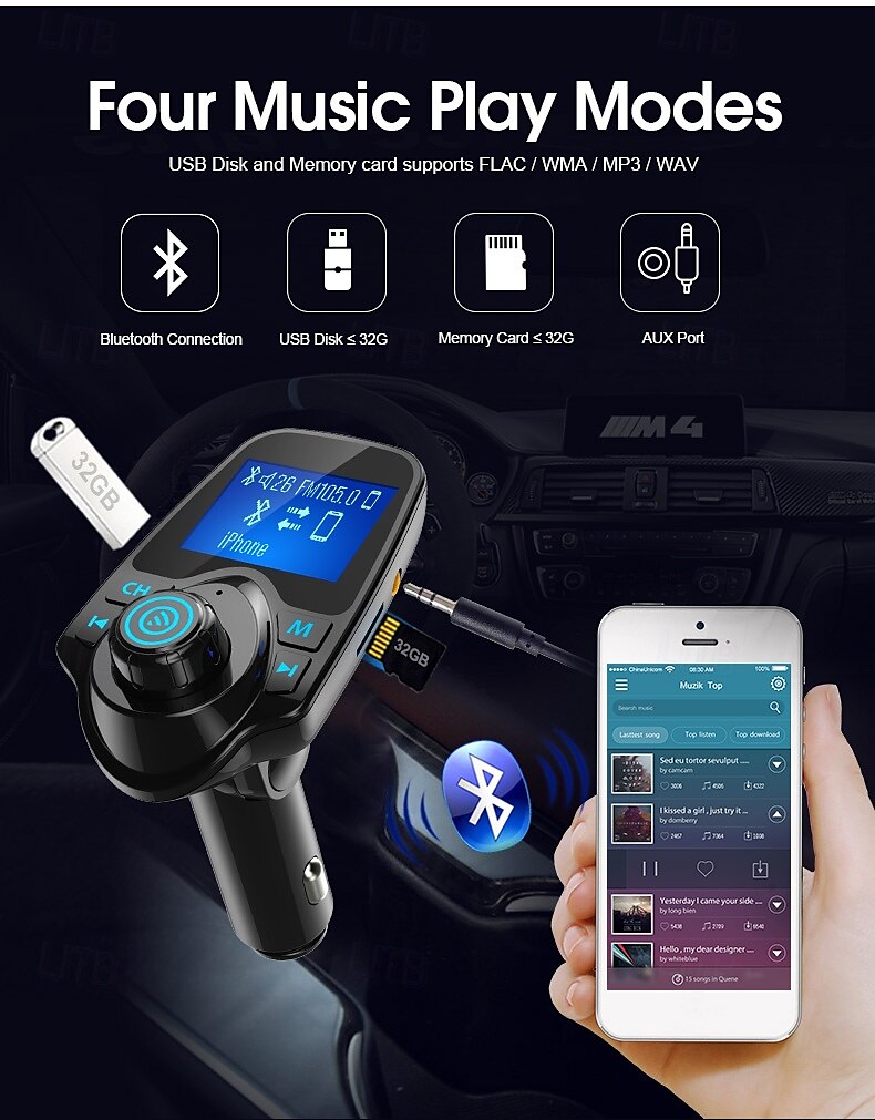 FM Transmitter AUX Audio Stereo Receiver Car MP3 Player Dual USB Car Charger Handfree BT 5.0 Car Kit 2025 - $43.99 –P4