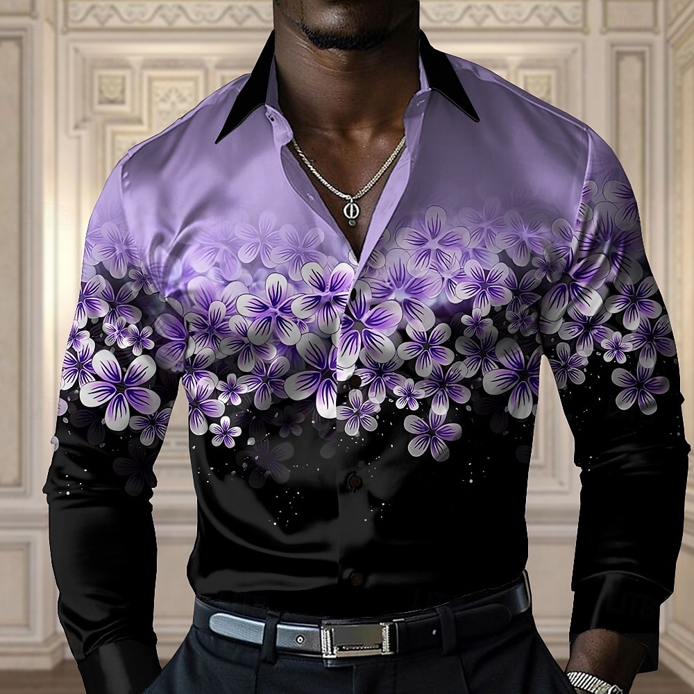 Homme Floral Chemise décontractée Chemise boutonnée manche longue Décontractées Soirée Cadeau Casual Printemps Automne Col rabattu Boutonner Jaune Bleu Violet Vert Gris de 2025 ? $31.99 –P5