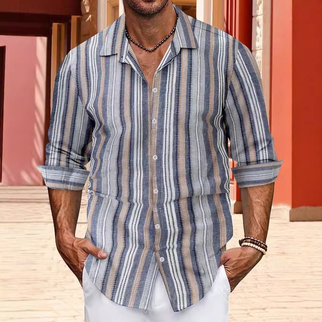Voor heren Overhemd Zomer overhemd Normaal shirt Strand hemd Overhemd met knopen Gestreept Vakantie Hawaii blauw Oranje Groen Grijs Lange mouw Kraag Zomer Lente & Herfst Kleding 2025 - $25.99 –P6