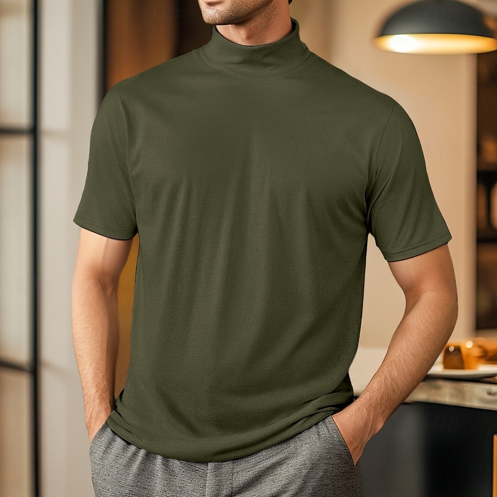 2026年 男性用 Tシャツ タートルネックシャツ 半袖 タートルネック 夏 春 平織り ファッション カジュアル 快適 ソフト 家 カジュアル 週末 ブラック ホワイト グレー メンズトップTシャツ  コレクション – $14.99 –P9