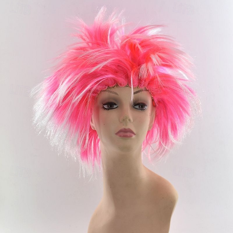 perruque synthétique bouclée partie médiane perruque courte noir jaune rose rouge bleu cheveux synthétiques hommes rose rouge noir pour le carnaval de 2025 ? $10.99 –P5