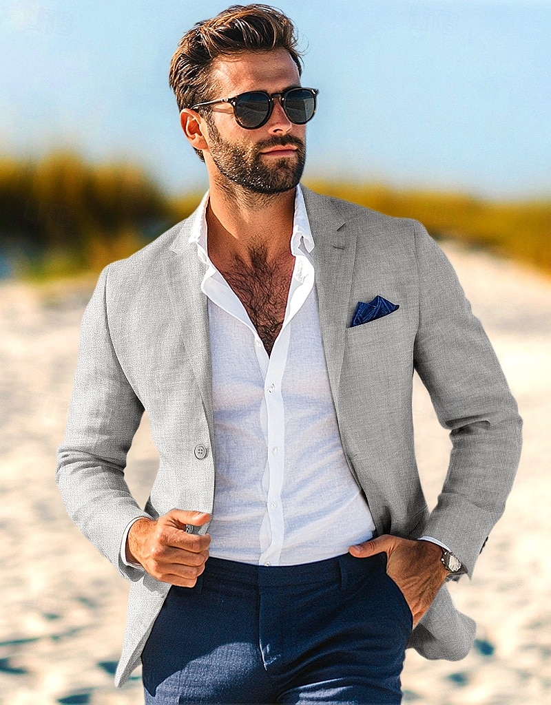 Blazer en lin pour hommes veste de sport mode décontractée été unis blazer bleu poussiéreux gris clair bleu foncé coupe ajustée à simple boutonnage un bouton de 2025 ? $78.99 –P5