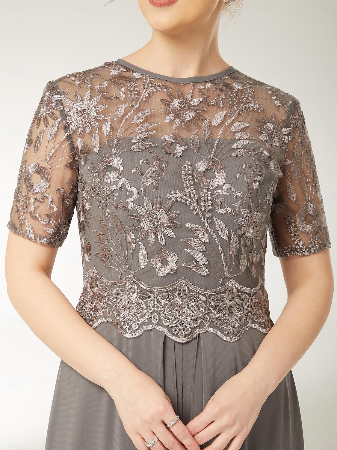 Kombinezony dla matki panny młodej Elegancka sukienka w kształcie diamentu Długość do kostek Elastyczny Chiffon krótki rękaw z koronkowymi plisami 2025 - $172.99 –P6