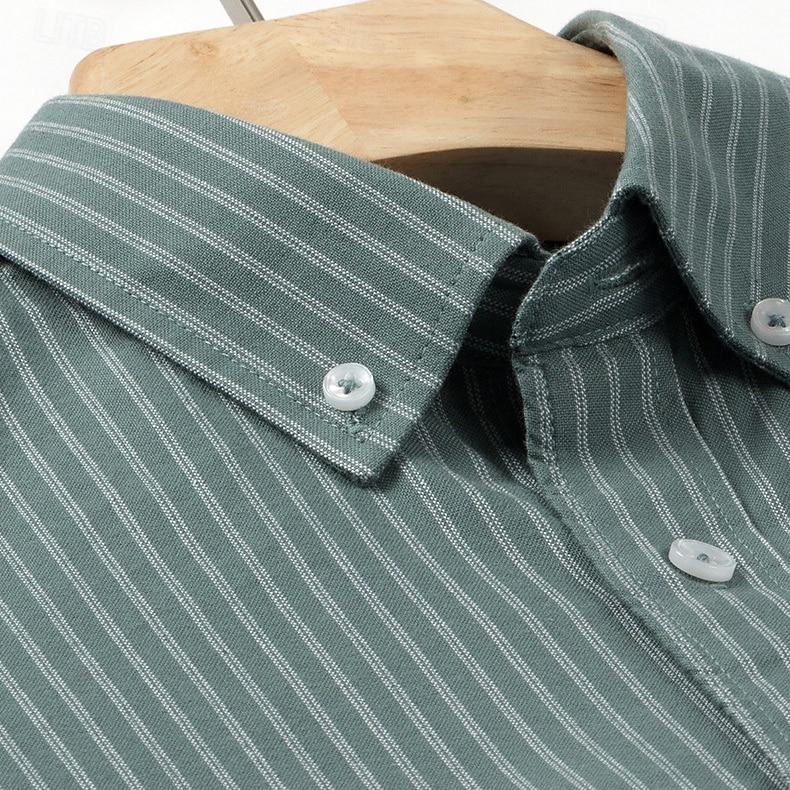 Per uomo Camicia a righe Nero Blu Verde Grigio chiaro Manica Lunga A righe Colletto a Camicia Scuola Matrimonio Abbigliamento 100% Cotone Vacanza Vintage Neutro Moda del 2025 a $26.99 –P9