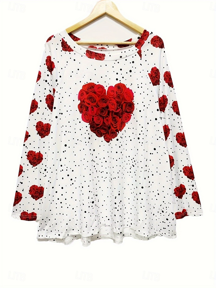 Valentine Naisten Sydän T-paita Suloinen Punainen T-paita Rentoa Ruusu Pitkät Paidat Pitkät Hihat Crew-kaula-auko Kaunis Sovitus Valentine's Day Päivittäin Valkoinen Syksy Talvi 2025 - $24.99 –P3