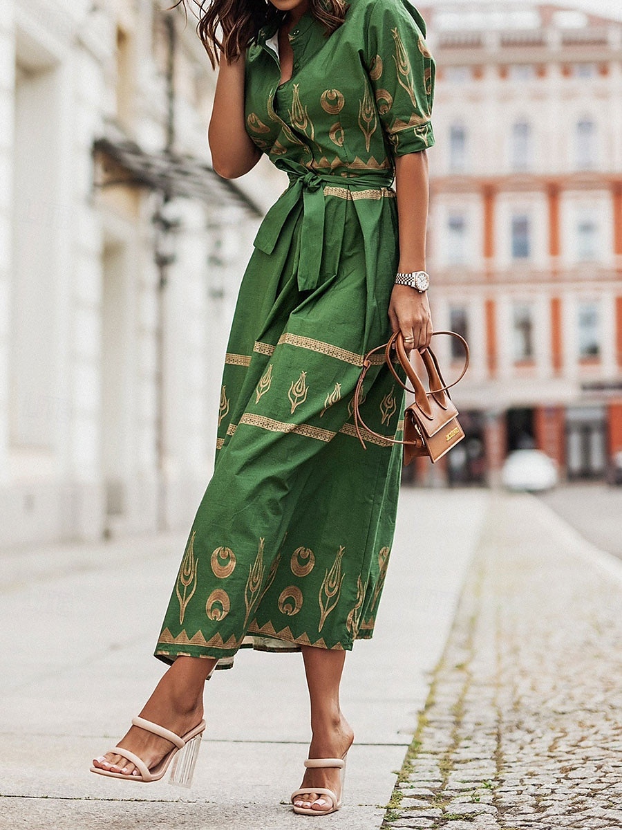 rochie cămașă de damă rochie midi vacanță petrecere afaceri la modă elegantă guler de cămașă nasturi mânecă scurtă vară primăvară grafică lejer 2025 - $41.99 –P3