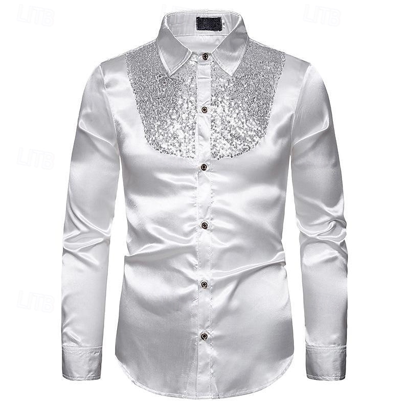 Men's Shirt Dress Shirt Button Up Shirt Plain Wedding Party Black White Red Blue Long Sleeve Lapel Spring &  Fall Clothing Apparel Sequins 2025 - $23.99 –P15