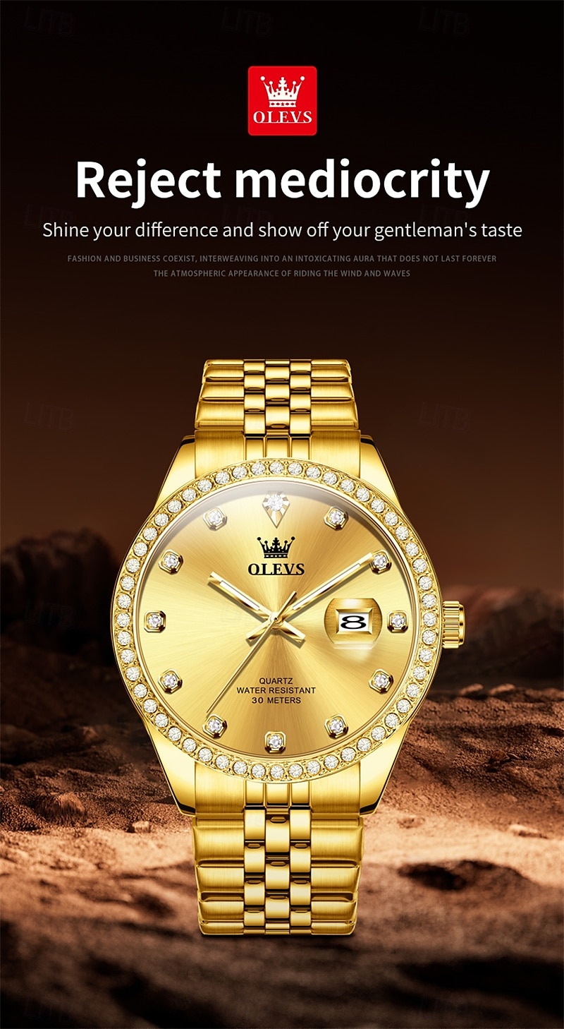 New Olevs Olevs Brand High-Grade Business With Diamond Men'S Watch Luminous Calendar Steel Belt Simple Leisure Fashion Quartz Watch Waterproof Sports Men'S Wristwatch 2025 - $36.99 –P8