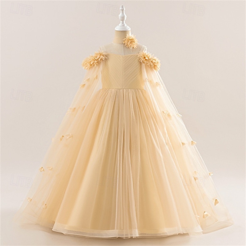 Flower Girl Dress Kid's Girls' Princess Dress Performance Wedding Party Elegant Beautiful Mesh Solid Color Sleeveless Crew Neck Light Pink White 4 years+ 2025 - GBP £37 –P16