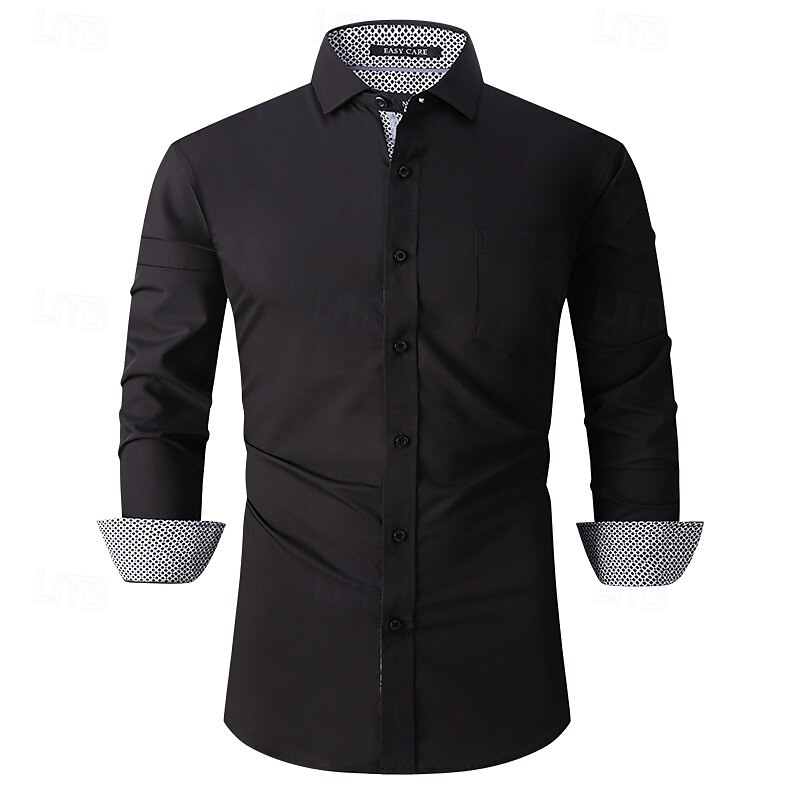 Men's Shirt Dress Shirt Button Up Shirt Plain Wedding Party Black White Pink Wine Long Sleeve Lapel Spring &  Fall Clothing Apparel 2025 - GBP £29 –P3