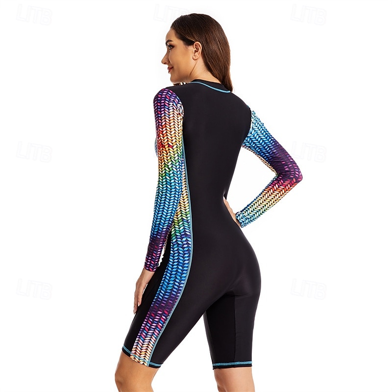 Women's Rash Guard One Piece Swimsuit Patchwork Front Zip Spandex UV Sun Protection UPF50+ Quick Dry Long Sleeve Bodysuit Bathing Suit Surfing Beach Water Sports Summer 2026 - $37.99 –P4