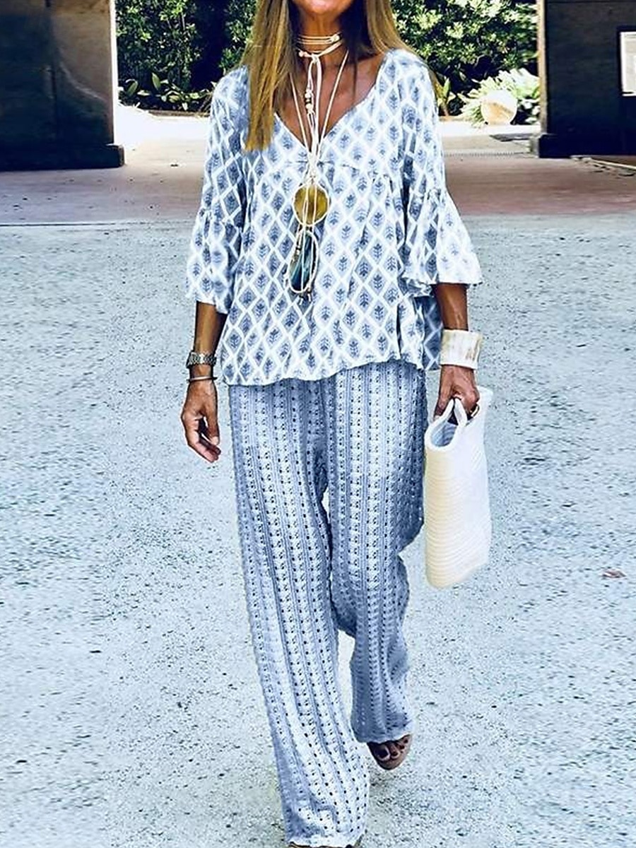 Per donna Festività Di tendenza maglietta Pantaloni Manica lunga Girocollo Pop art Collage Esterno Giallo Blu Viola Primavera & Autunno Standard del 2025 a $29.99 –P2