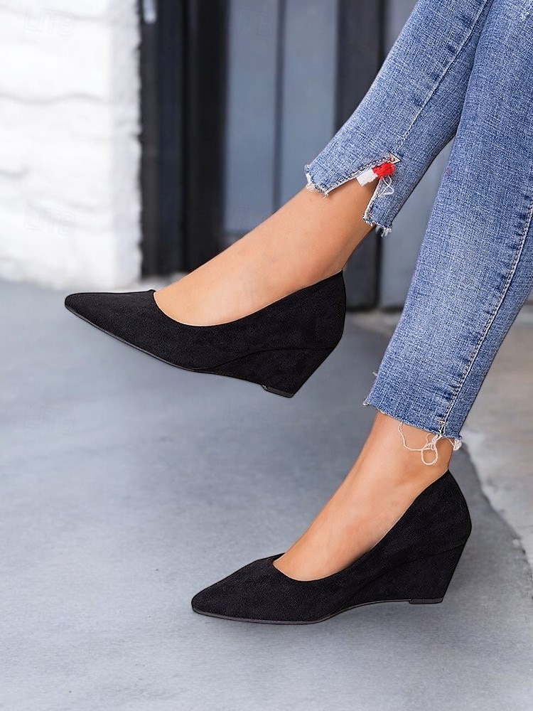 escarpins compensés à bout pointu en faux suède noir pour femmes - chaussures élégantes et confortables pour le bureau et les événements formels de 2025 ? €28.1 –P1