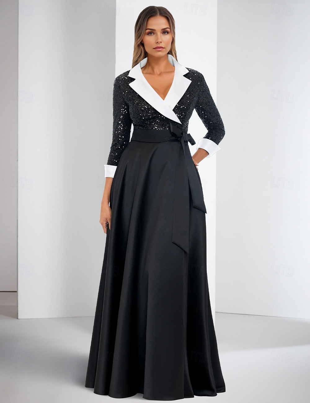 Blazer Dress A-Line Evening Gown Elegant Dress Tuxedo Dress Formal Wedding Floor Length 3/4 Length Sleeve Shirt Collar Pocket Satin with Glitter Slit 2025 2025 - $189.99 –P1
