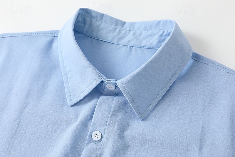 Cotone e lino Classico Per uomo Camicia camicia di lino Camicia estiva Camicia da spiaggia Camicia con bottoni Nero Bianco Blu Manica corta Liscio Collo ripiegabile Estate Da mare Per eventi del 2025 a $25.99 –P13