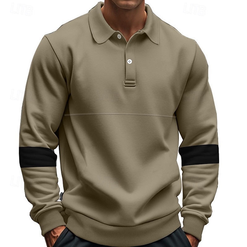 Men's Golf Shirt Golf Polos Shirts Work Casual Lapel Long Sleeve Basic Modern Color Block Patchwork Buttons Spring &  Fall Regular Fit Black White Army Green Khaki Gray Golf Shirt 2025 - $25.99 –P19
