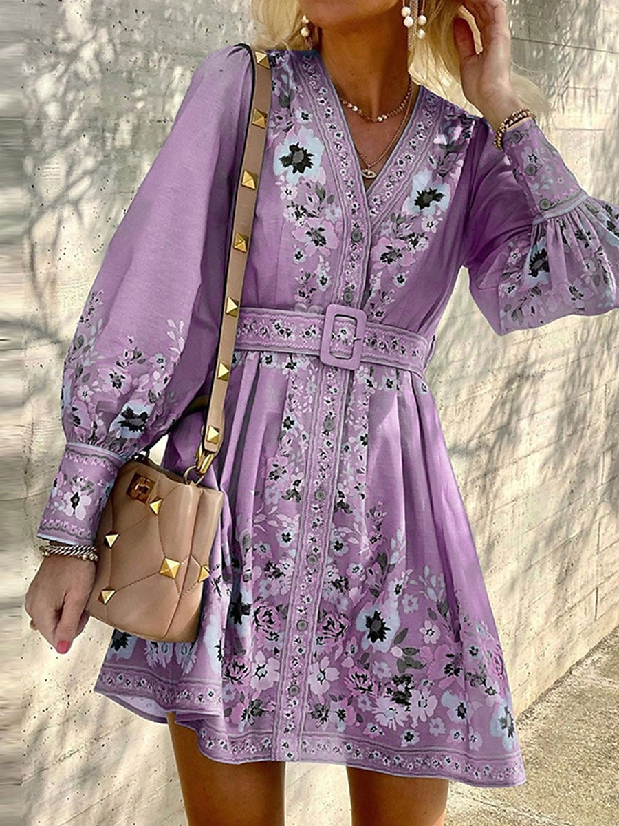 Mulheres Minivestido Vestido casual Vestidos Boho Chic Vestido Boho Elegante Boêmia Estilo bonito Férias Diário Praia Ajuste Largo Gráfico Manga Longa Decote V Verde Claro Azul Céu Roxo Primavera de 2025 por $41.99 –P2