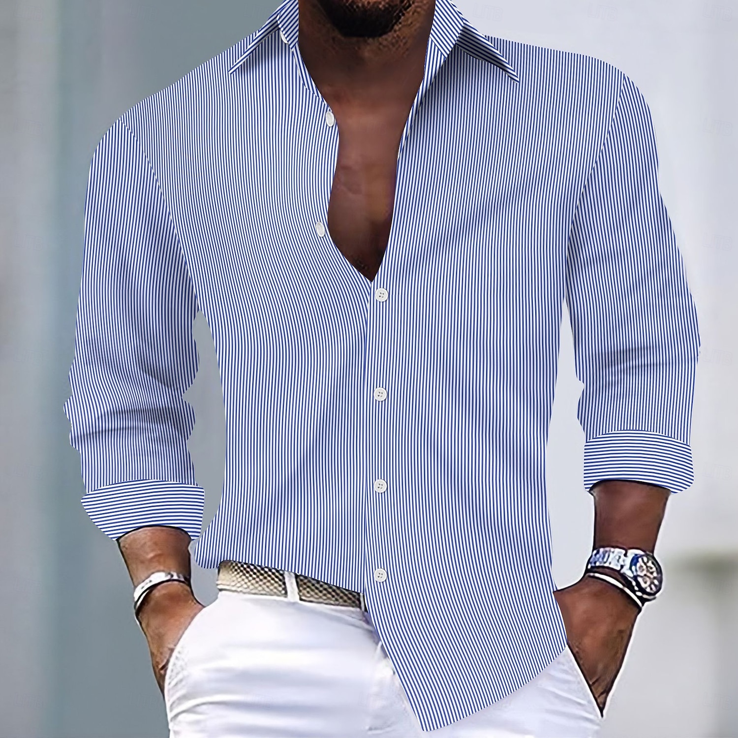 Per uomo Camicia Camicia estiva Maglietta informale Camicia a righe Camicia con bottoni Nero Verde chiaro Rosa Rosso Blu reale Manica lunga Banda Colletto Da mare Giornaliero Abbigliamento Di del 2025 a $23.99 –P4