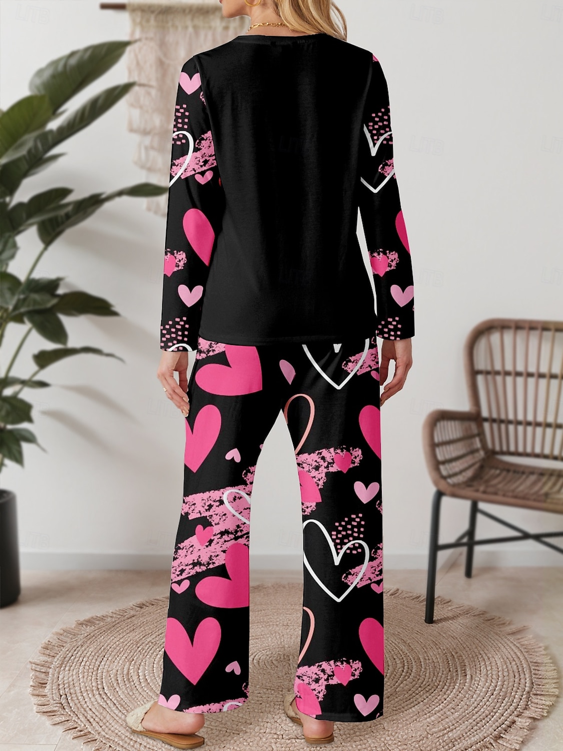 Dam Pyjamas set Ledigt Komfort Comfrt Hjärta T-shirt Byxa Hem Alla hjärtans dag Dagligen Långärmad Rund hals Rodnande Rosa Vår Höst Vinter 2025 - $31.99 –P2