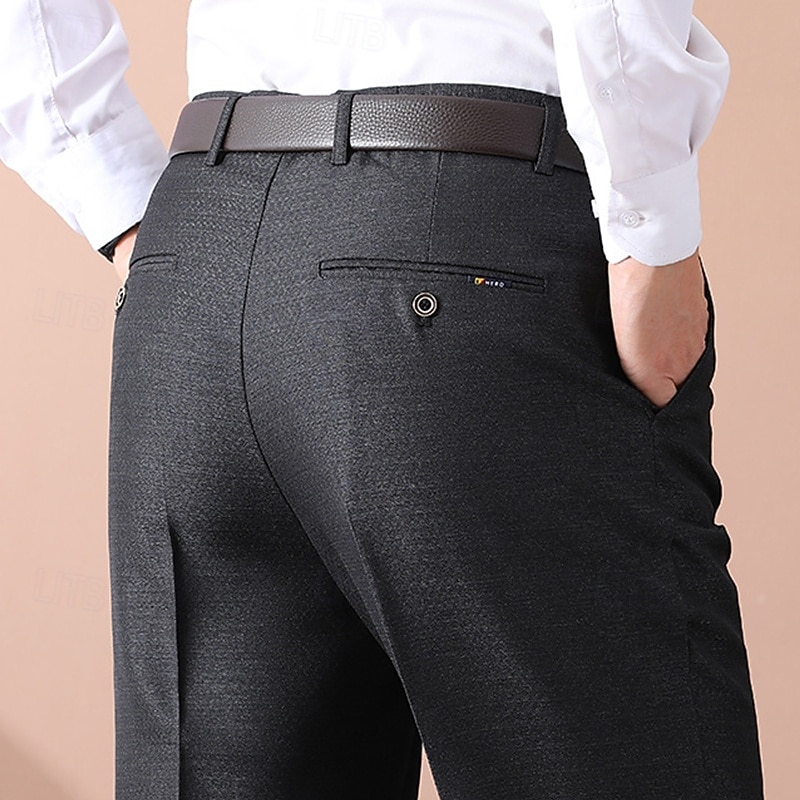 Men's Dress Pants Trousers Suit Pants Pocket Straight Leg Plain Wearable Wrinkle Resistant Full Length Formal Wedding Work Fashion Basic Black Navy Blue Micro-elastic 2026